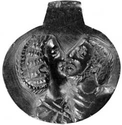 The jet medallion represents a betrothed couple. Although the medallion, found in the vicus, is of a later date (late 3rd century AD), it reminds us that families as well as soldiers lived at Vindolanda
